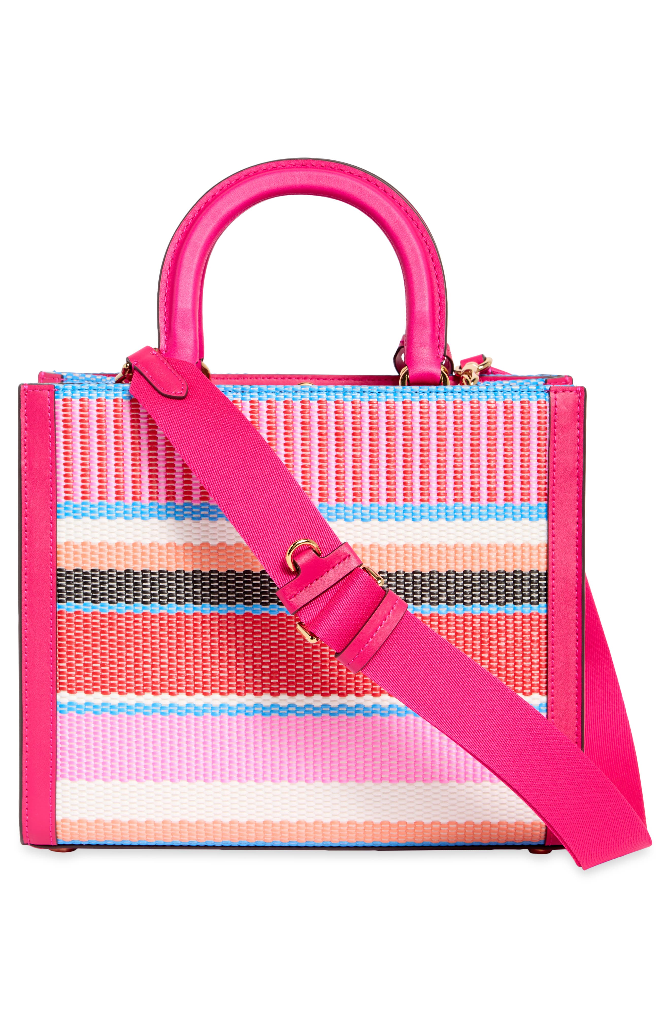 manhattan striped woven straw tote, Alternate, color, WILD RASPBERRY MULTI