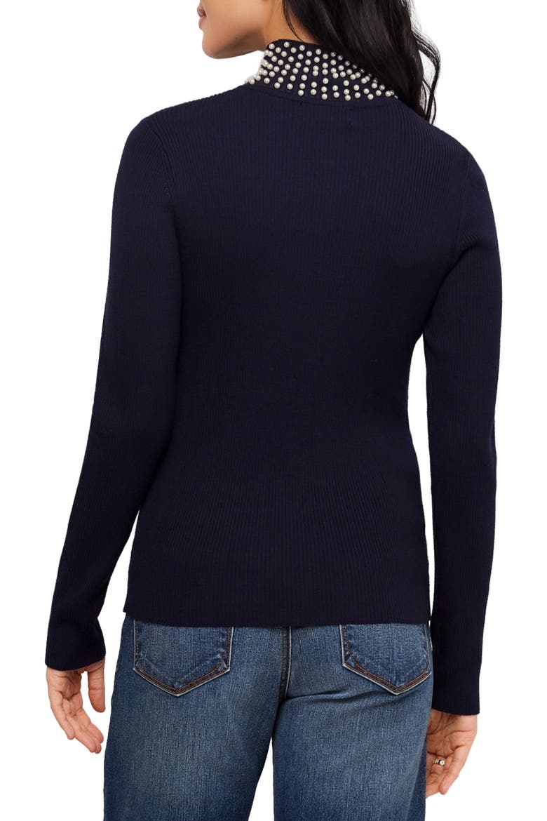 Pearl Embellished Turtleneck Sweater, Alternate, color, NAVY