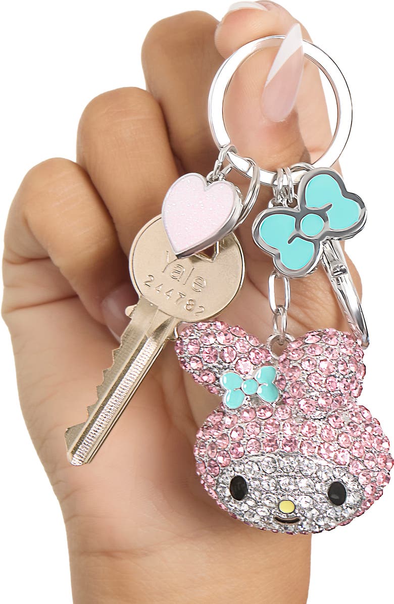 Hello Kitty My Melody Crystal Cluster Pavé Bag Charm Keychain, Alternate, color, Pink, Multi