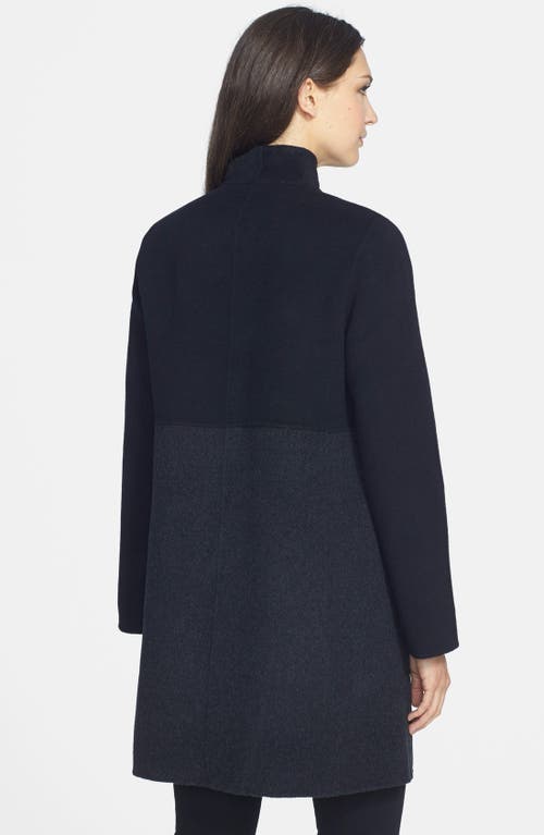 Eileen Fisher High Collar Double Face Wool Blend Coat In Blue