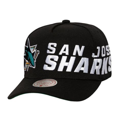 Men's Mitchell & Ness  Black San Jose Sharks Busted Logo Wordmark Wrap-Around Pro Pinch Adjustable Hat