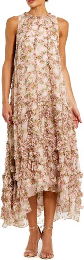 【MACDUGGAL】フローラル フリル付きノースリーブ ガウン Mac Duggal Sleeveless Floral Print Chiffon Micro Ruffle Gown