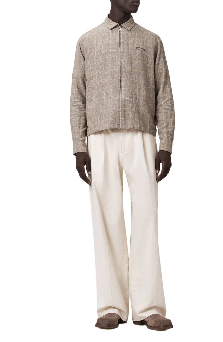 AllSaints Keal Embroidered Logo Glen Plaid Linen Blend Jacket, Alternate, color, Sediment Brown