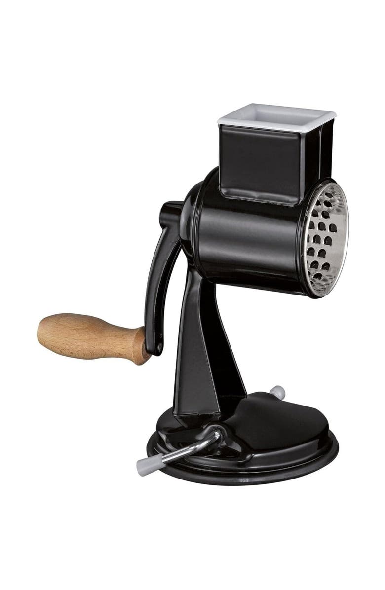 ZASSENHAUS Classic Drum Grater with Suction Base, 2 Grating Drums, Pestle, and Vegetable Cutter, Main, color, Black