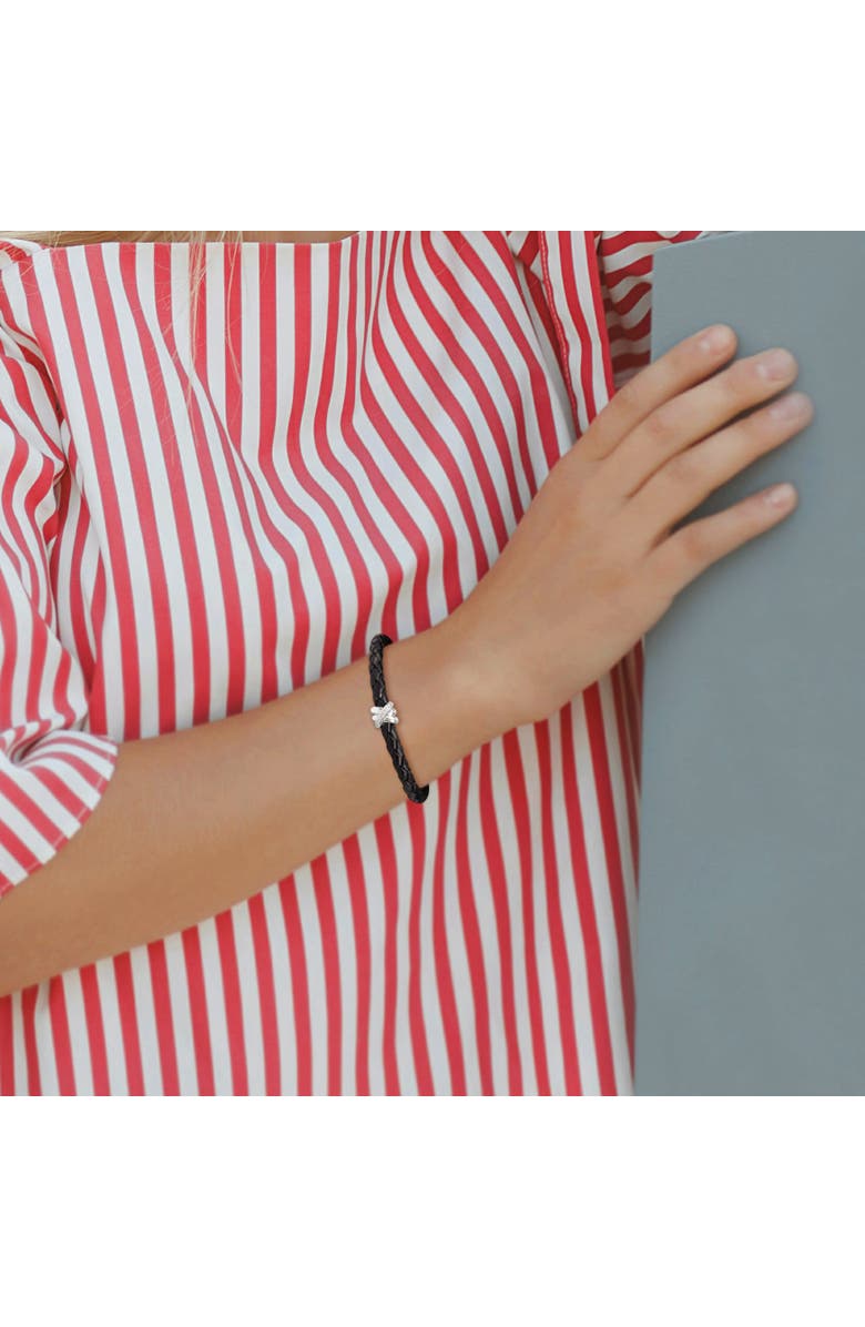 Julianna B. Diamond Crossover Motif Black Leather Bracelet 14k, Alternate, color, White Gold/Diamond