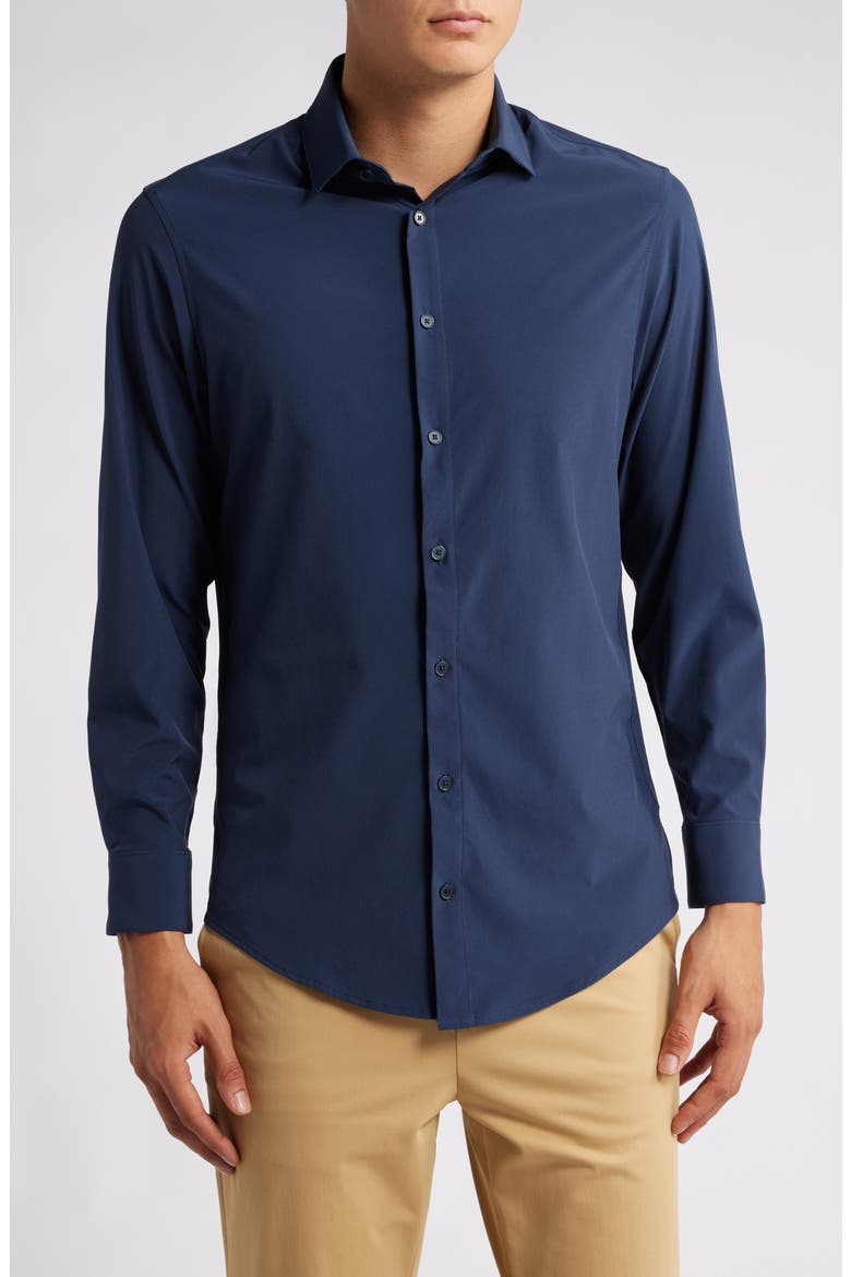 Leeward Solid Blue Button-Up Shirt, Main, color, NAVY SOLID