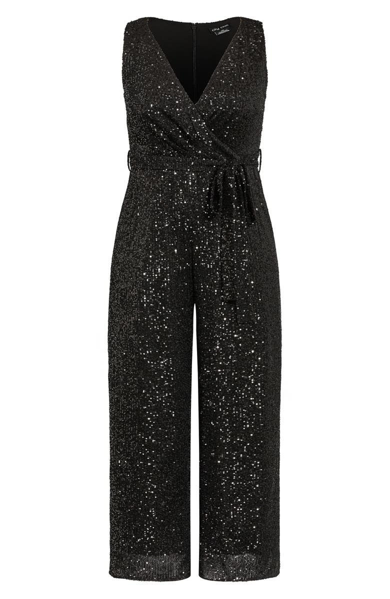 City Chic Dazzling Tie Waist Jumpsuit, Alternate, color, 