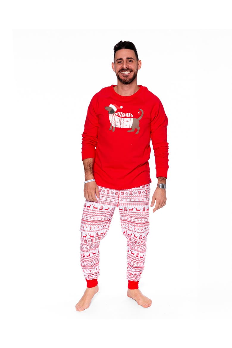 Adult Men Organic Cotton Two-Piece Pajama Set, Alternate, color, Red and White Fairisle