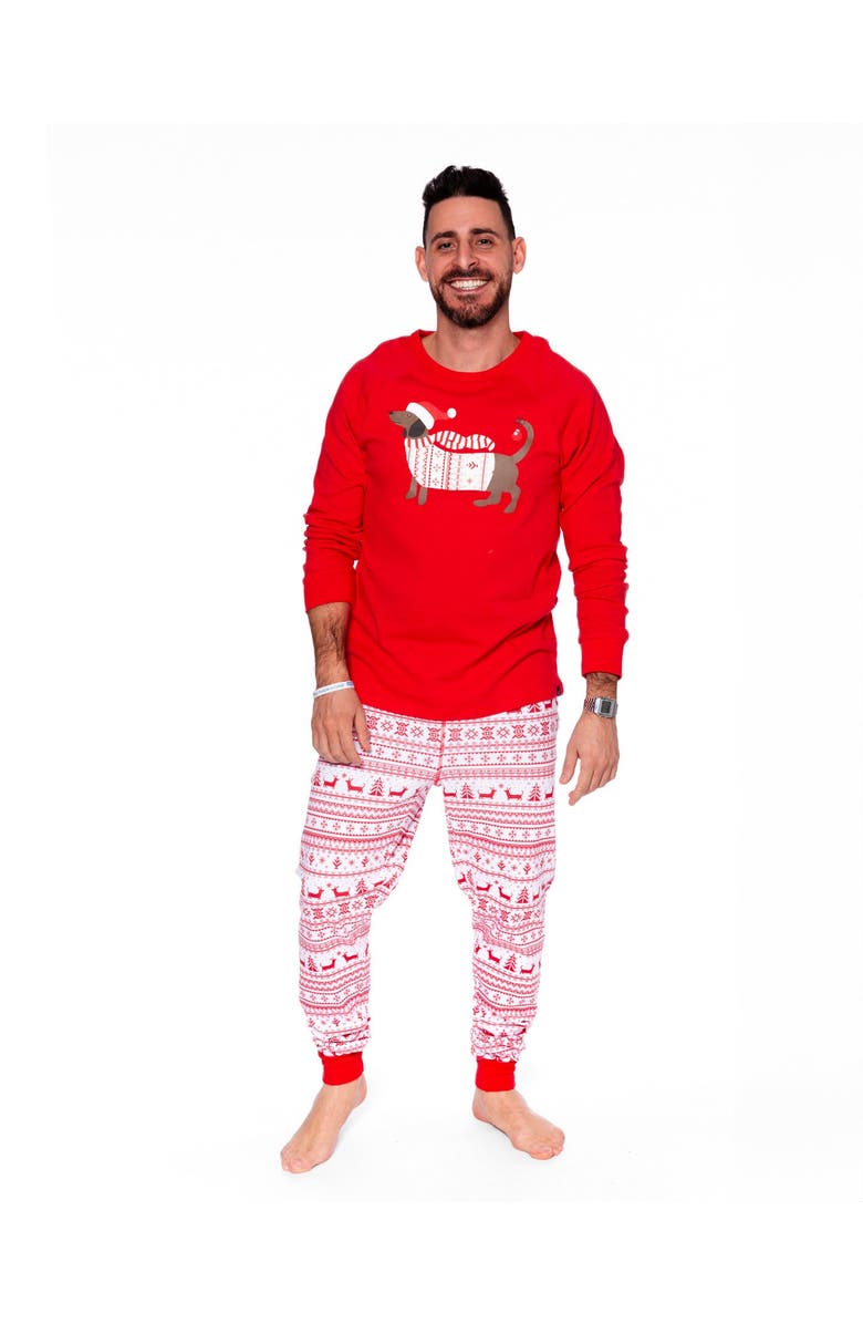 Deux par Deux Adult Men Organic Cotton Two-Piece Pajama Set, Alternate, color, Red And White Fairisle