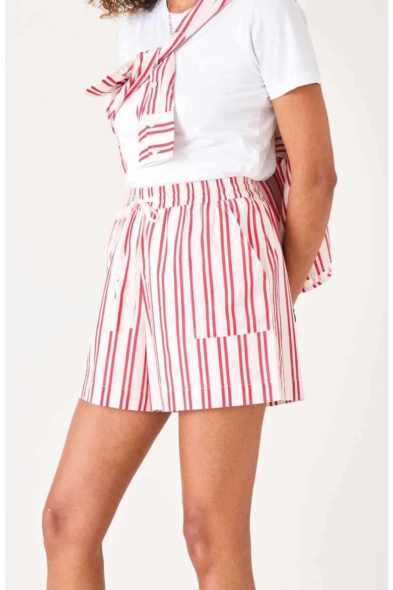 Porto Poplin Drawstring Short, Alternate, color, Scarlet Red Stripe