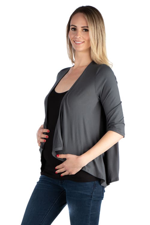24seven Comfort Apparel Maternity Elbow Length Sleeve Open Cardigan In Gray