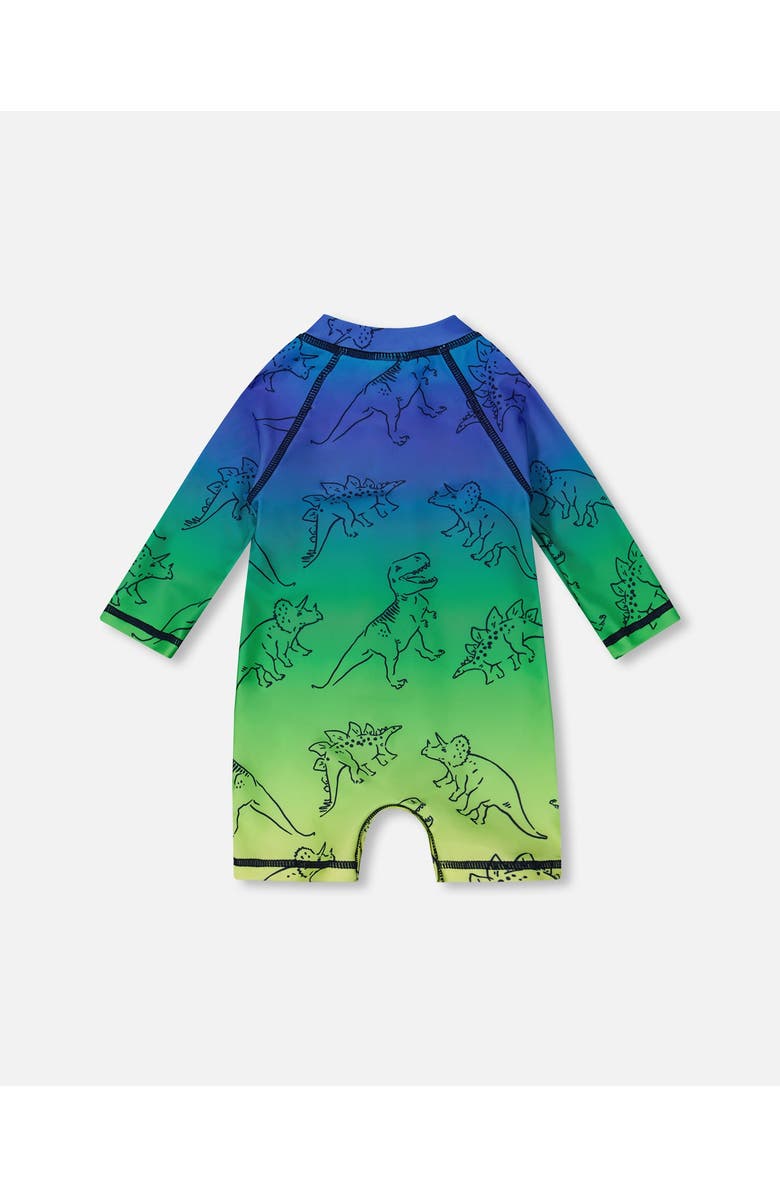 Deux par Deux Baby Boy's Printed Long Sleeve One-Piece Rashguard Vibrant Blue And Green Dino, Alternate, color, Vibrant Blue And Green Dino