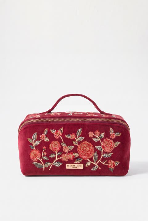 Camellia Romance Velvet Open Flat Makeup Bag