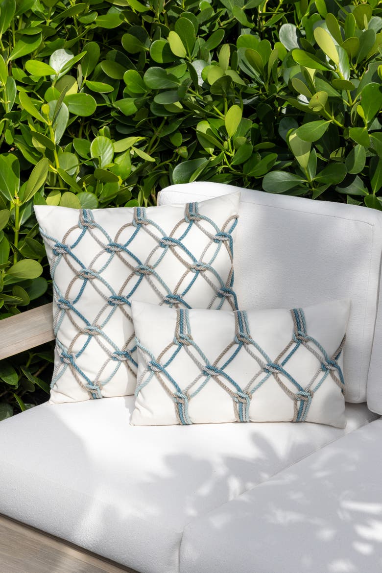 Rope Hand Knotted Macrame Indoor & Outdoor Woven Accent Pillow, Alternate, color, Aqua