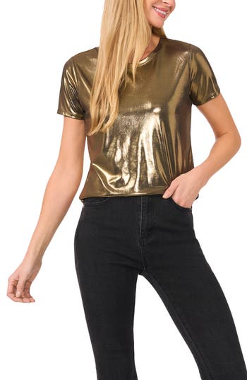 Cece Women's Metallic Shine Short Sleeve T-shirt In Gold