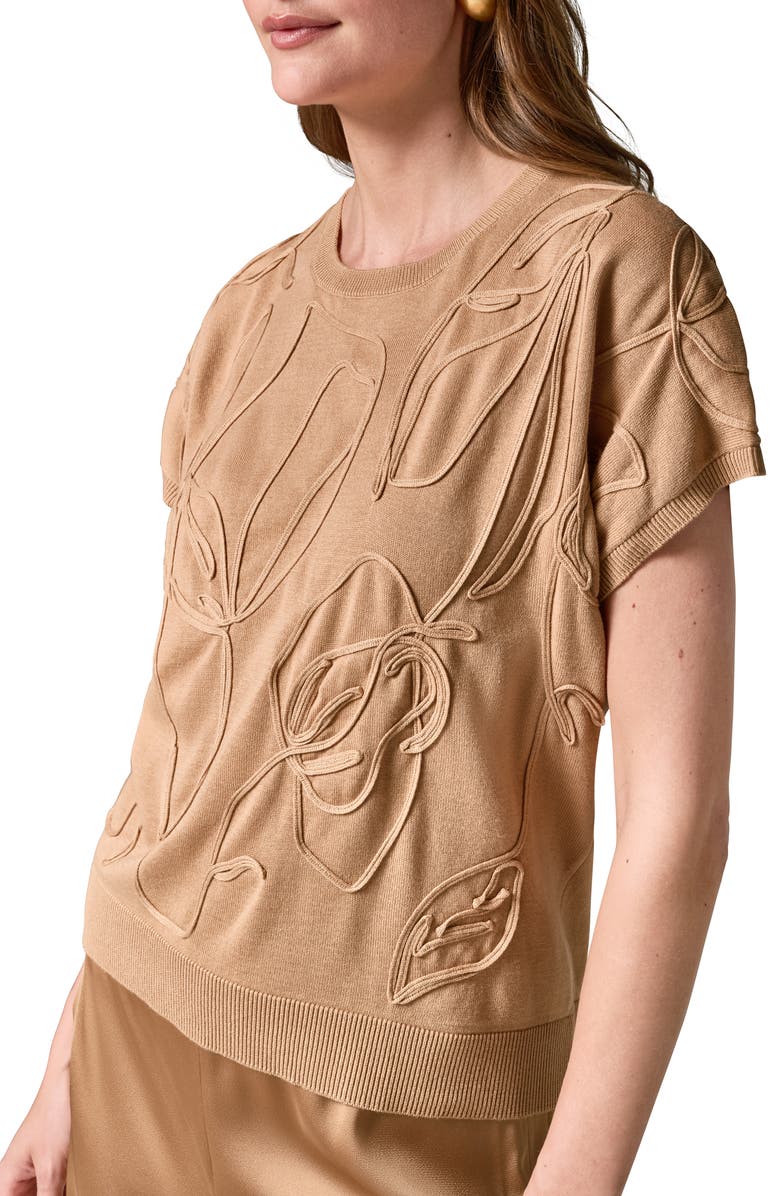 Donna Karan New York Embroidered Short Sleeve Cotton Sweater, Alternate, color,