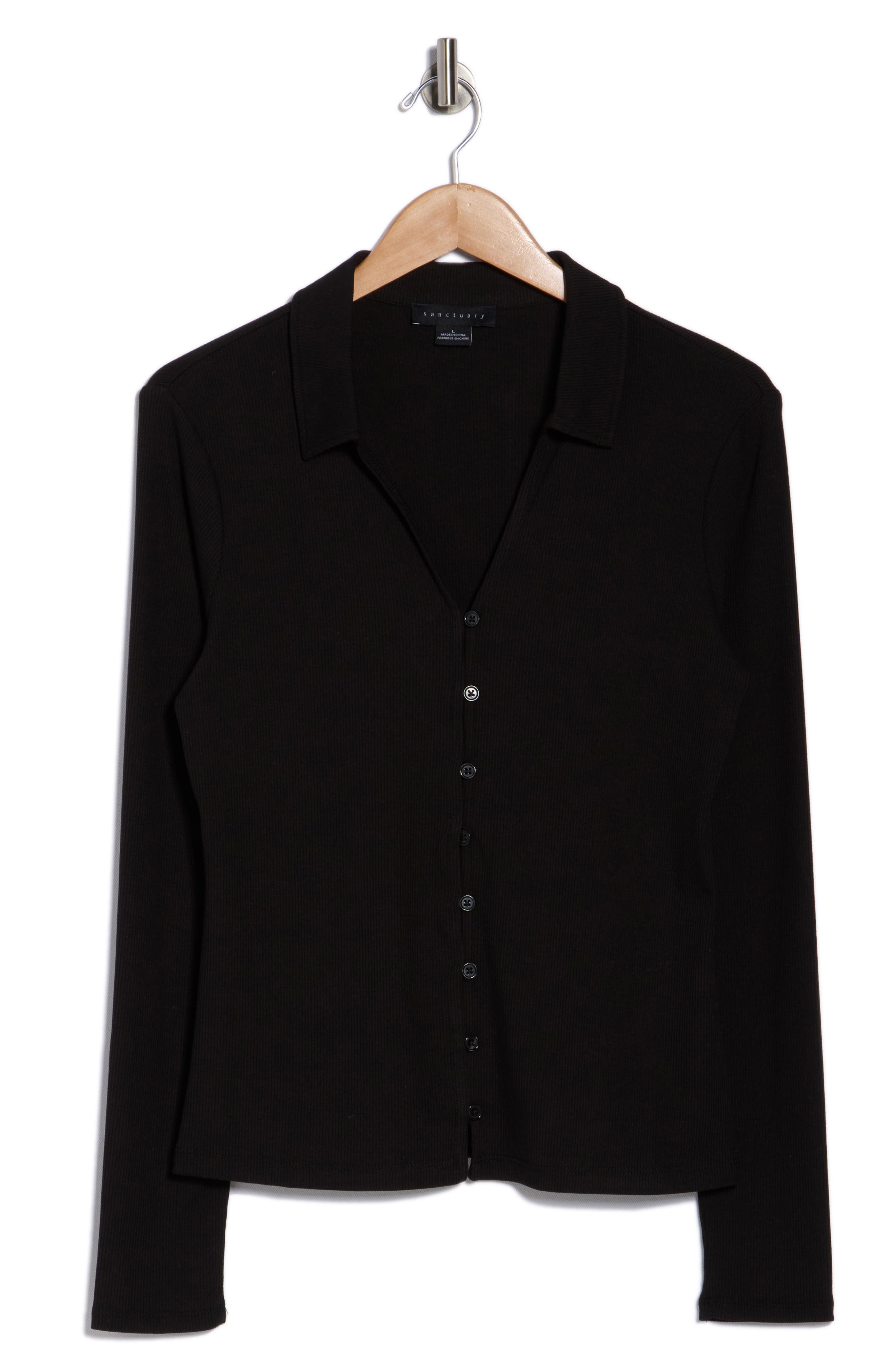 Sanctuary Johnny Collar Long Sleeve Button-Up Top