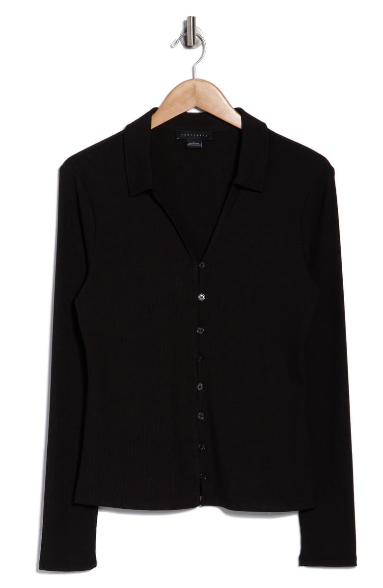 Sanctuary Johnny Collar Long Sleeve Button-Up Top, Alternate, color, Black