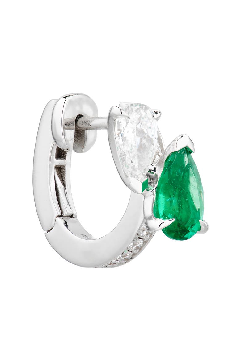 Serti Sur Vide Diamond & Emerald Single Hoop Earring, Alternate, color, WHITE GOLD/ EMERALD