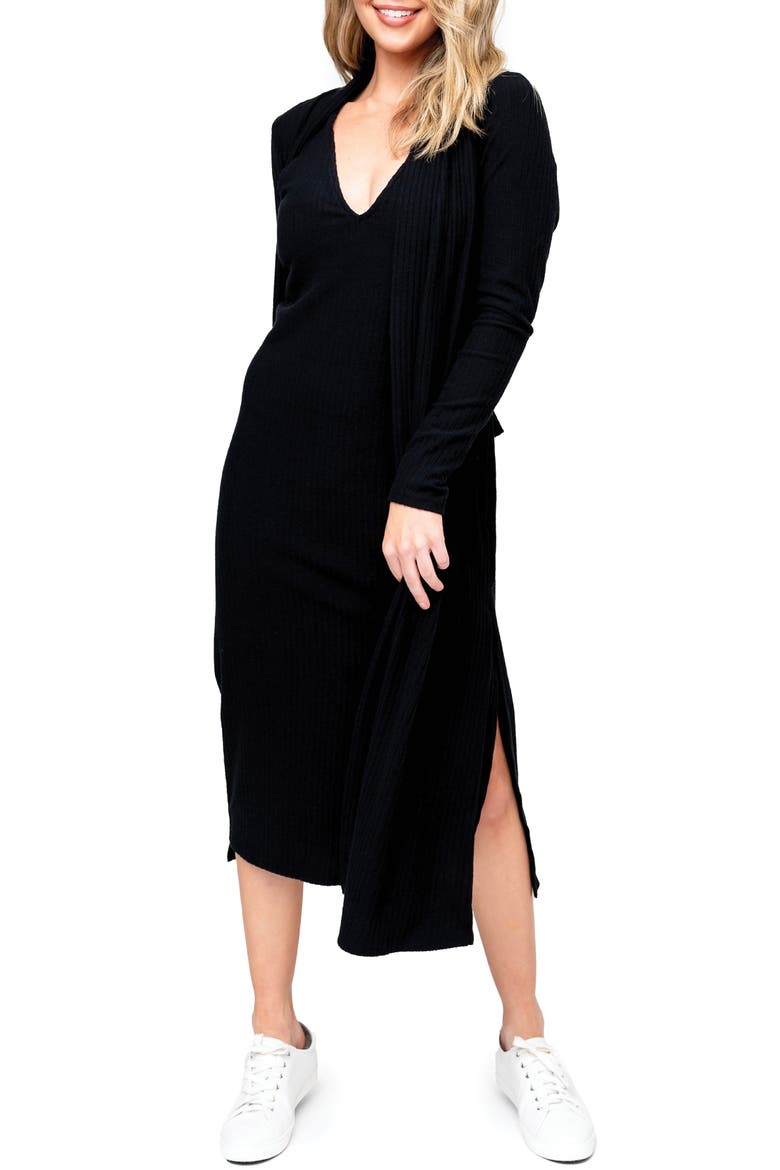 Ribbed Longline Cardigan, Main, color, BLACK