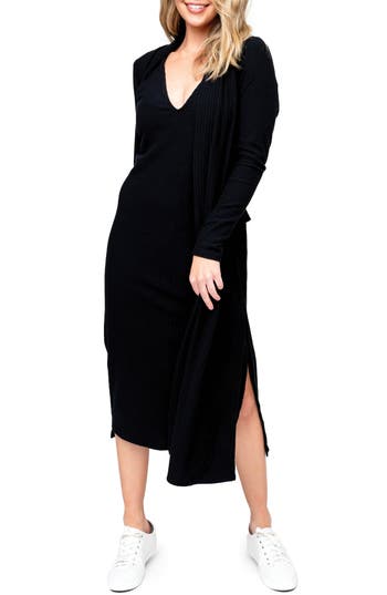 Gibsonlook Ribbed Longline Cardigan In Black