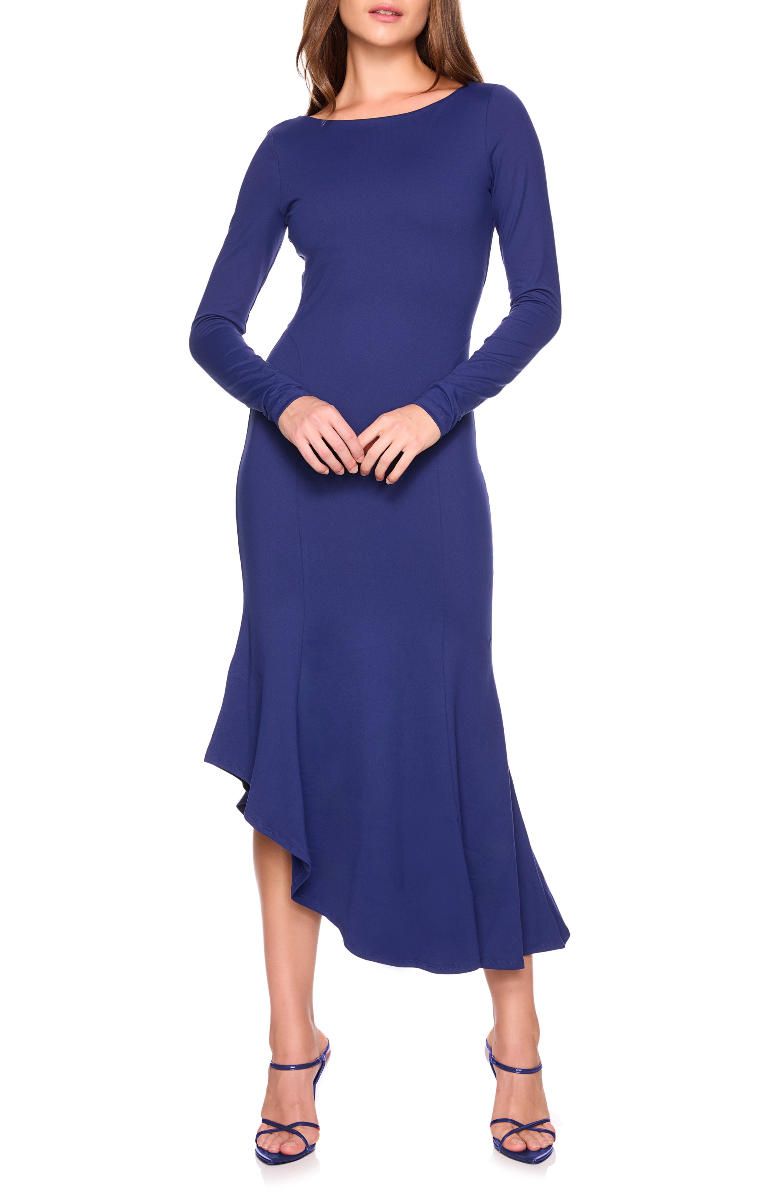 Susana Monaco Scoop Back Asymmetrical Midi Dress