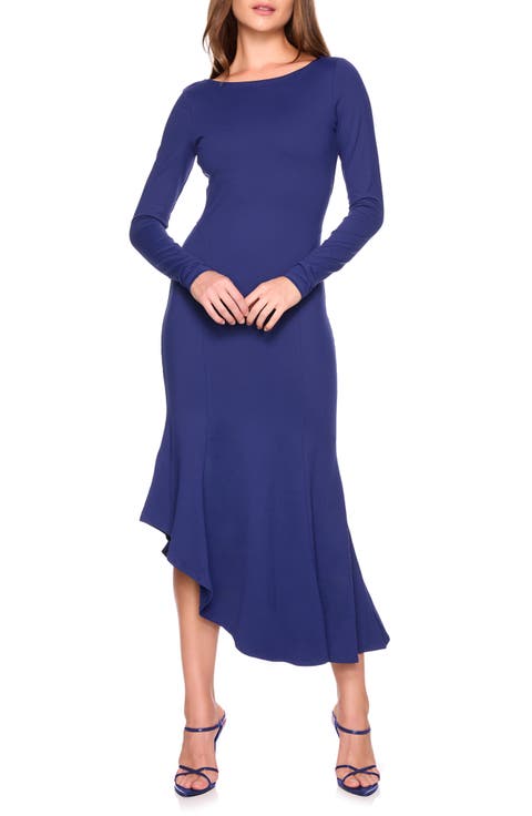 Scoop Back Asymmetrical Midi Dress