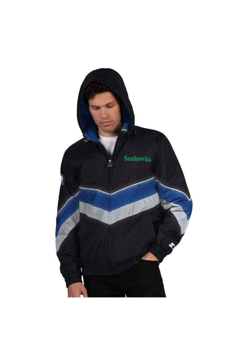 STARTER Men's Starter Black Seattle Seahawks Thursday Night Gridiron Vintage Logo Full-Zip Hoodie, Main, color, Black
