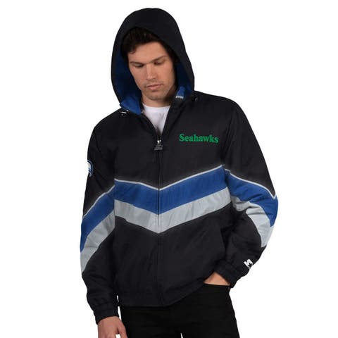 Men's Starter  Black Seattle Seahawks Thursday Night Gridiron Vintage Logo Full-Zip Hoodie