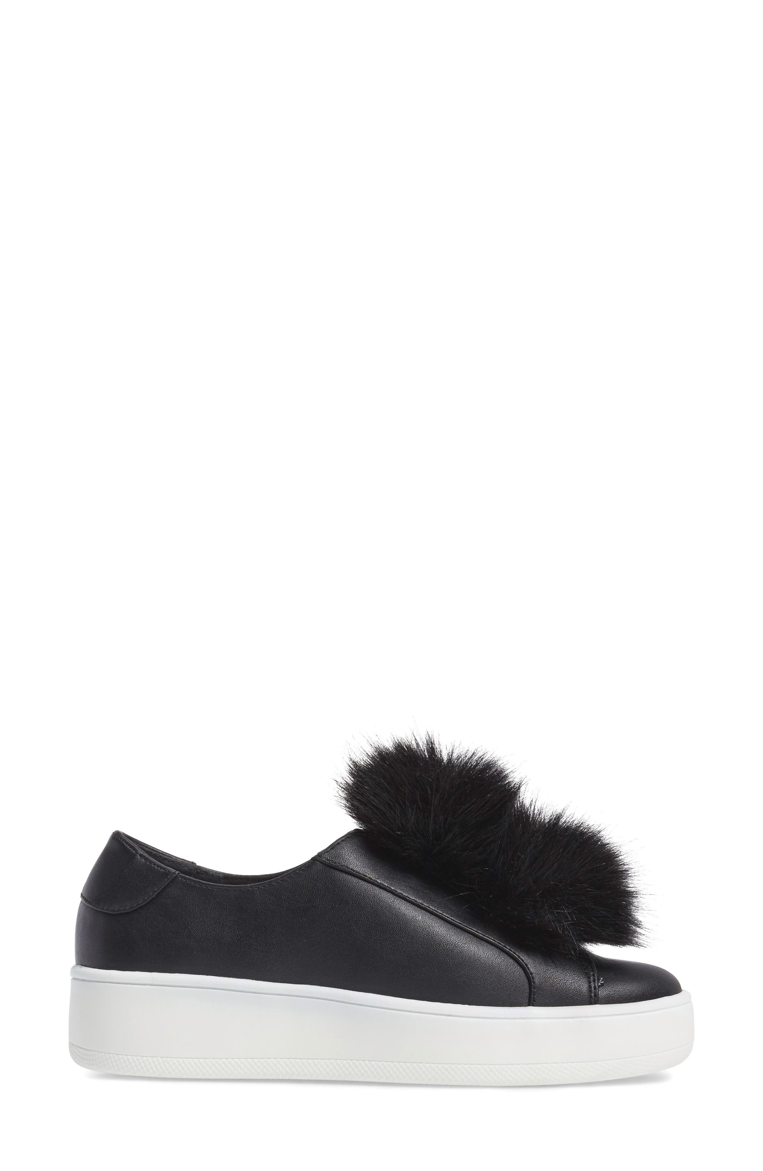 Steve Madden Breeze Faux Fur Pom Sneaker, Alternate, color, 