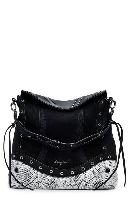 Desigual Medium Convertible Snakeskin Print Backpack In Black
