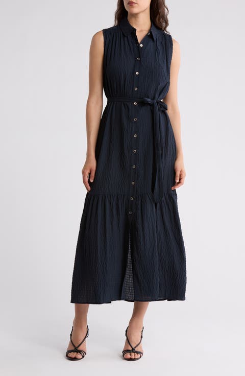Sleeveless Tiered Shirtdress