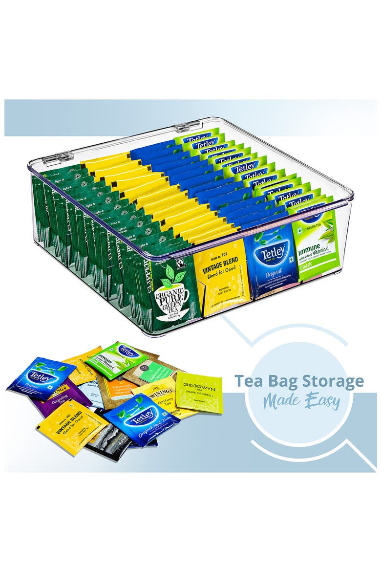 Set of 2 Stackable Tea Bag Organizers, Alternate, color, CLEAR