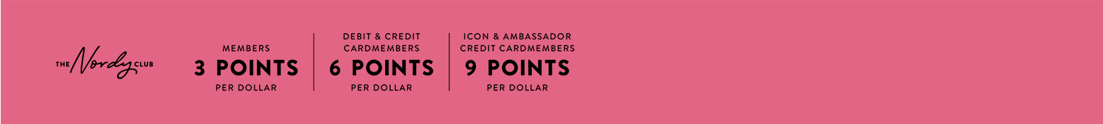 Members earn 3 points per dollar on beauty. Debit and credit cardmembers earn 6 points. Icon and Ambassador credit cardmembers earn 9 points.