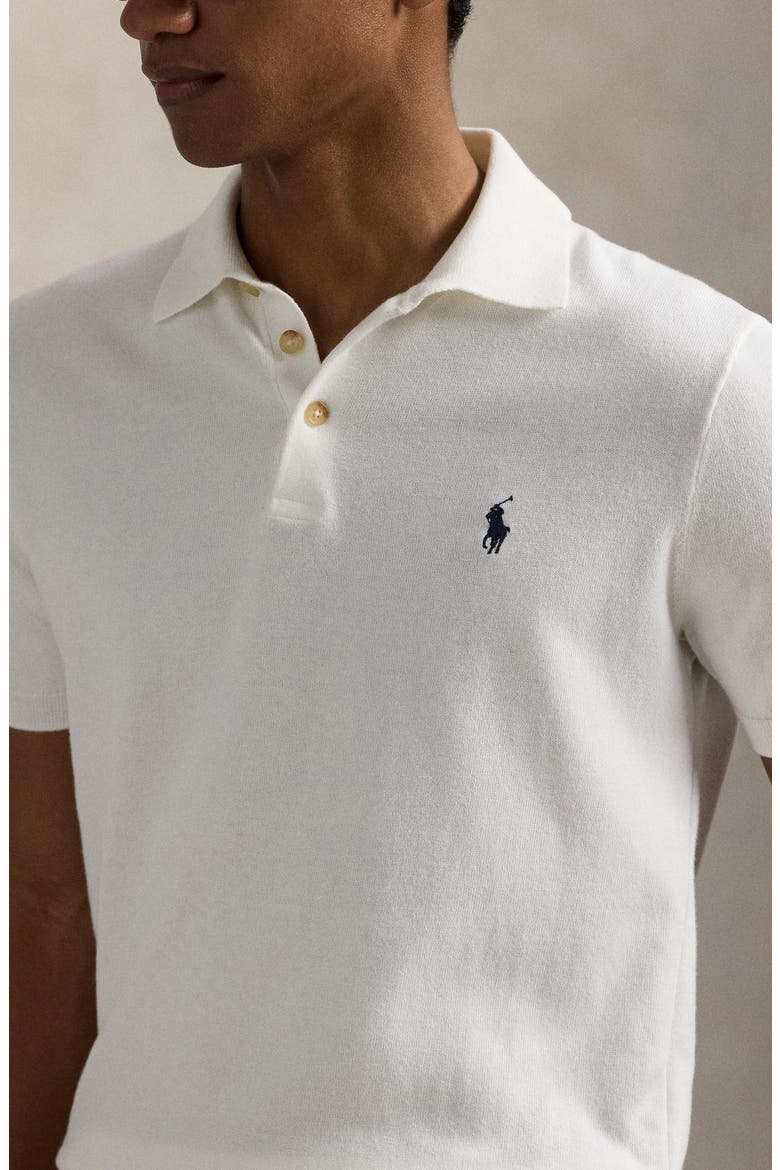 Short Sleeve Cotton Polo Sweater, Alternate, color, DECKWASH WHITE W/ NAVY PP