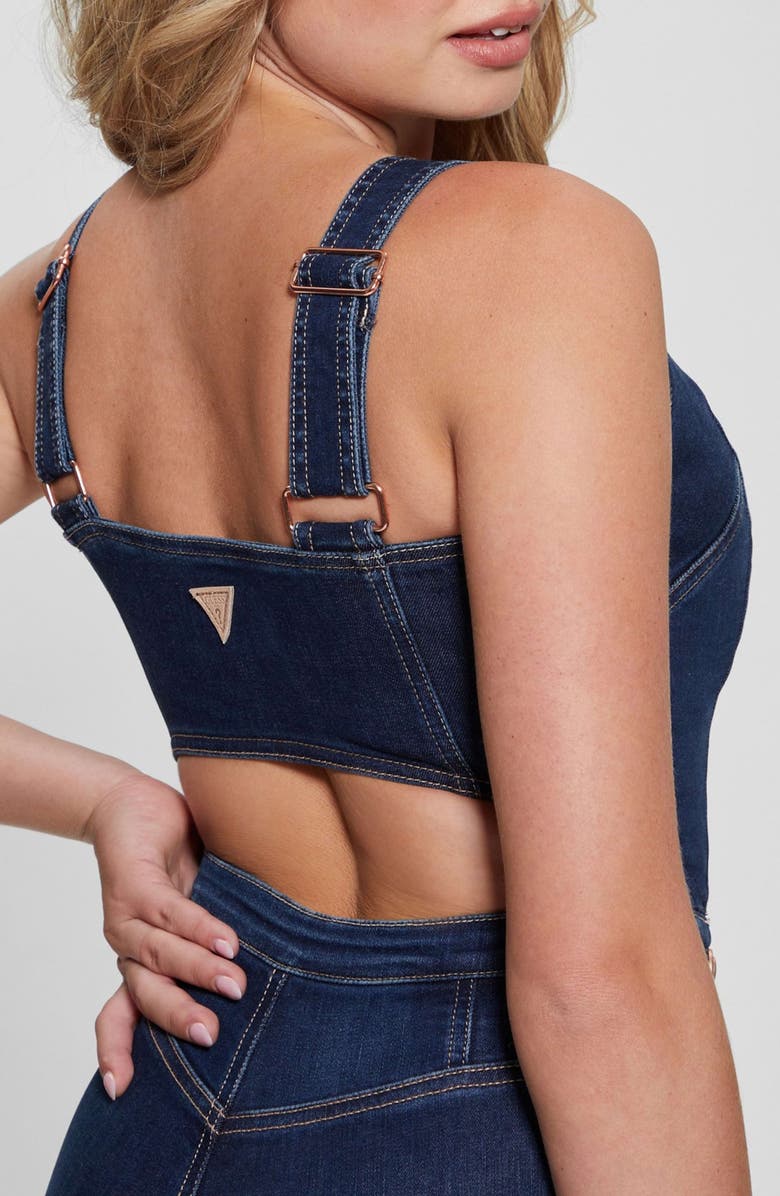 GUESS Reina Back Cutout Sleeveless Denim Jumpsuit, Alternate, color, 