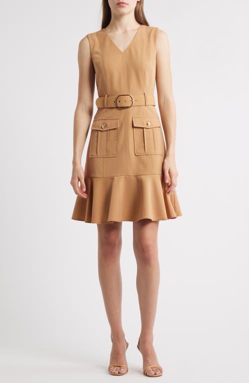 Tahari Asl Belted Sleeveless Cargo Dress In Brown