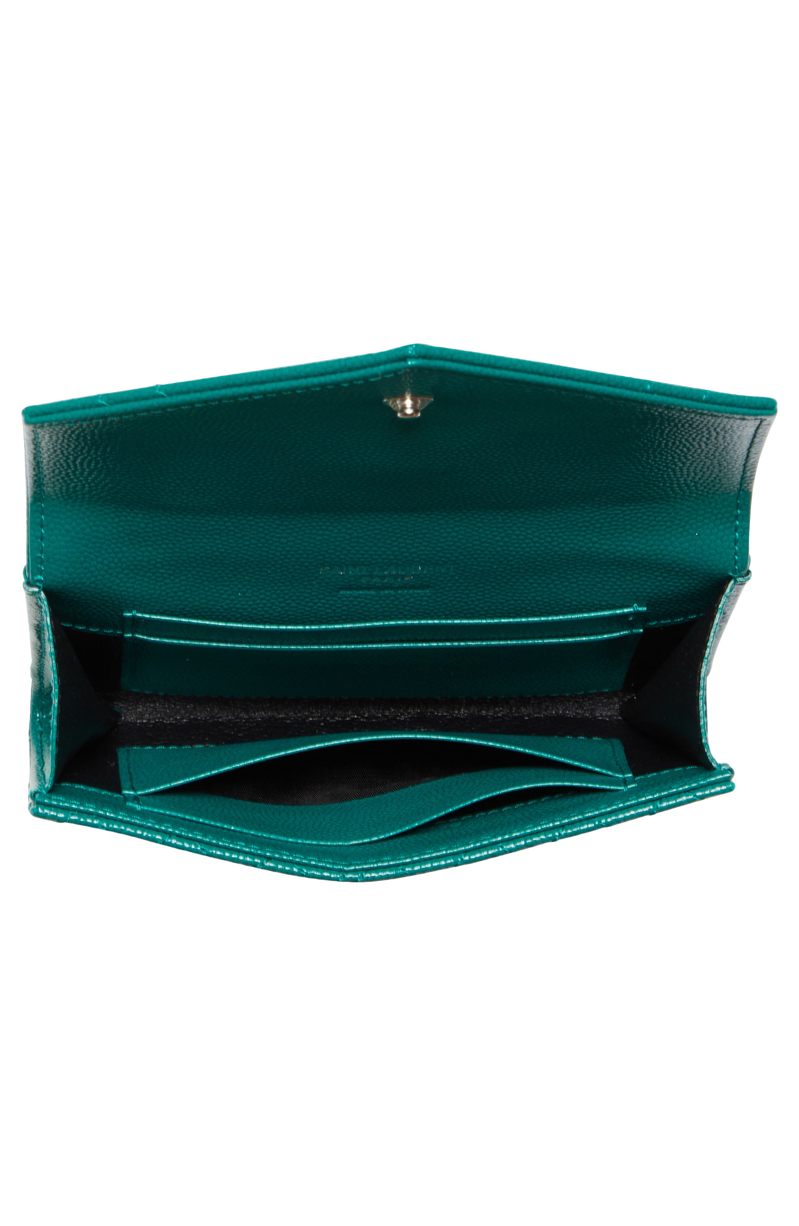 Small Matelassé Leather Envelope Wallet, Alternate, color, GREEN FIELD