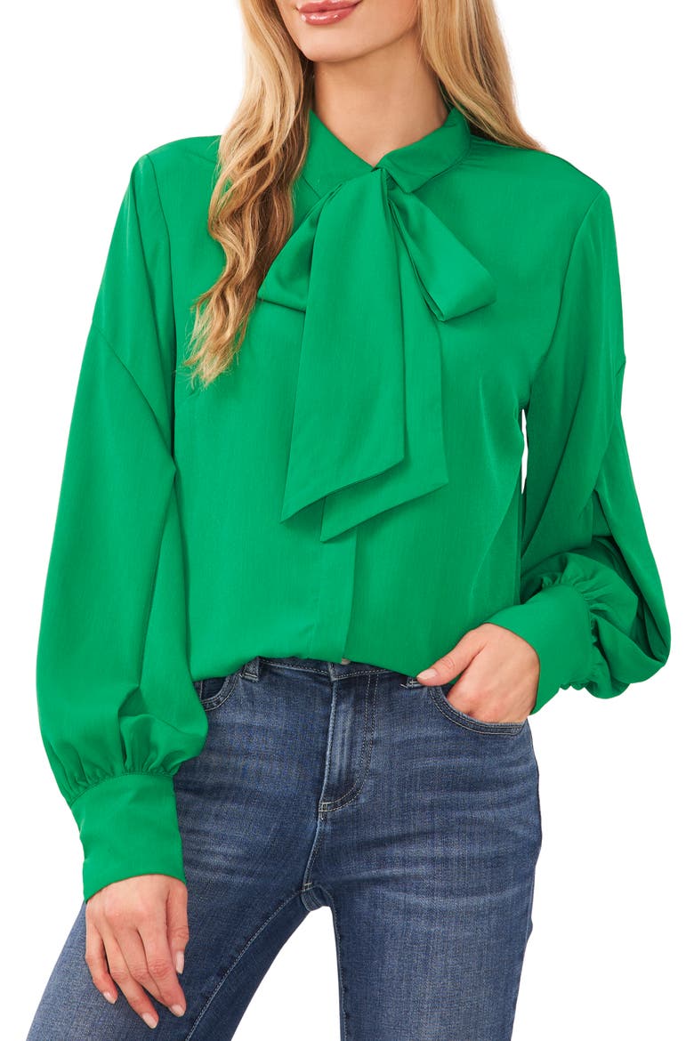 Tie Neck Blouse, Main, color, CACTUS GREEN