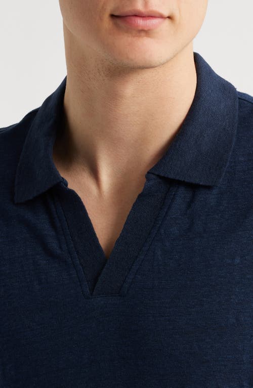Nordstrom Linen Johnny Collar Polo In Blue
