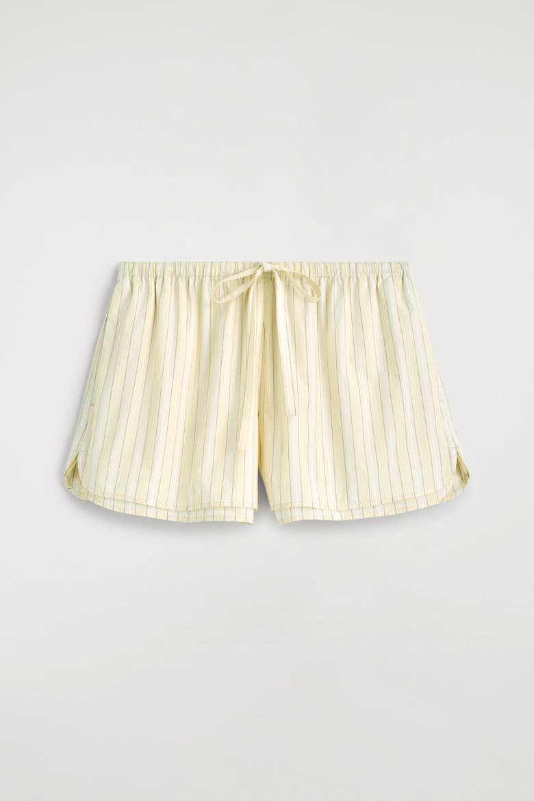 Layered Drawstring Cotton-poplin Shorts, Alternate, color, YELLOW / STRIPED
