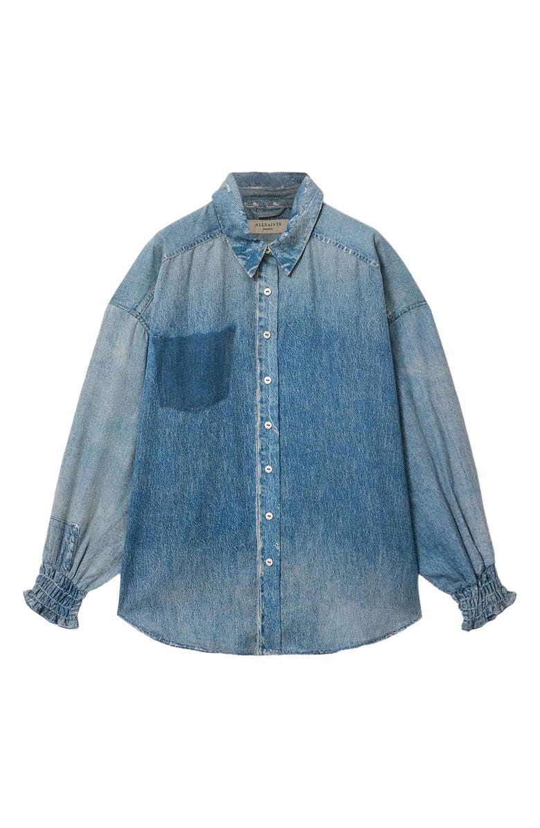 AllSaints Charli Button-Up Denim Shirt, Alternate, color, Illusion Indigo