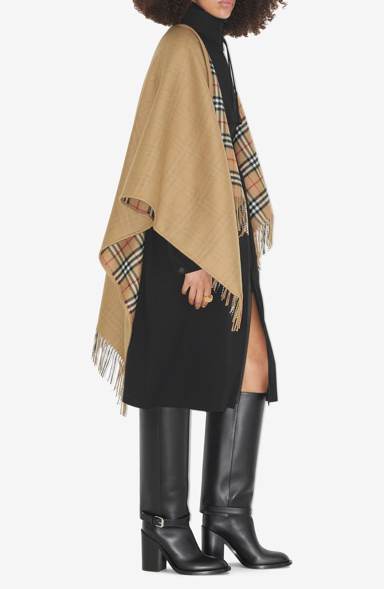 Burberry Vintage Check Wool Cape, Alternate, color, Archive Beige