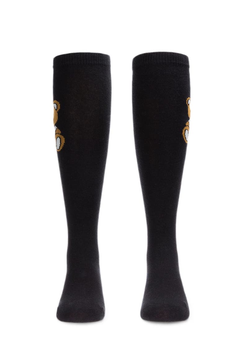 Be Happy Bear Knee High Socks, Alternate, color, Black