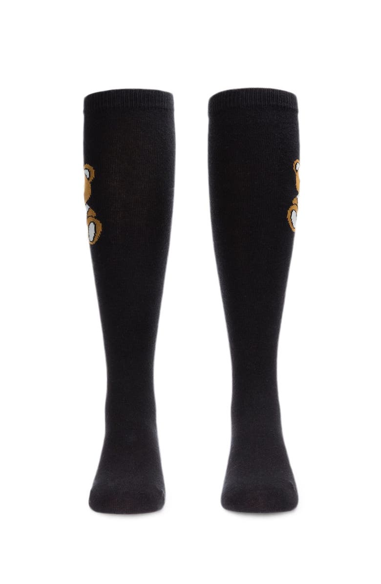 MeMoi Be Happy Bear Knee High Socks, Alternate, color, Black