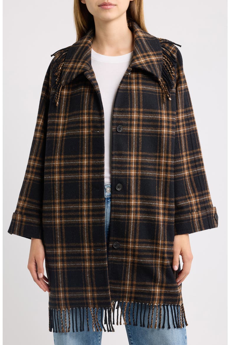 x Stetson The Fringe Plaid Coat, Main, color, CAMEL AND BLACK FRONTIER PLAID