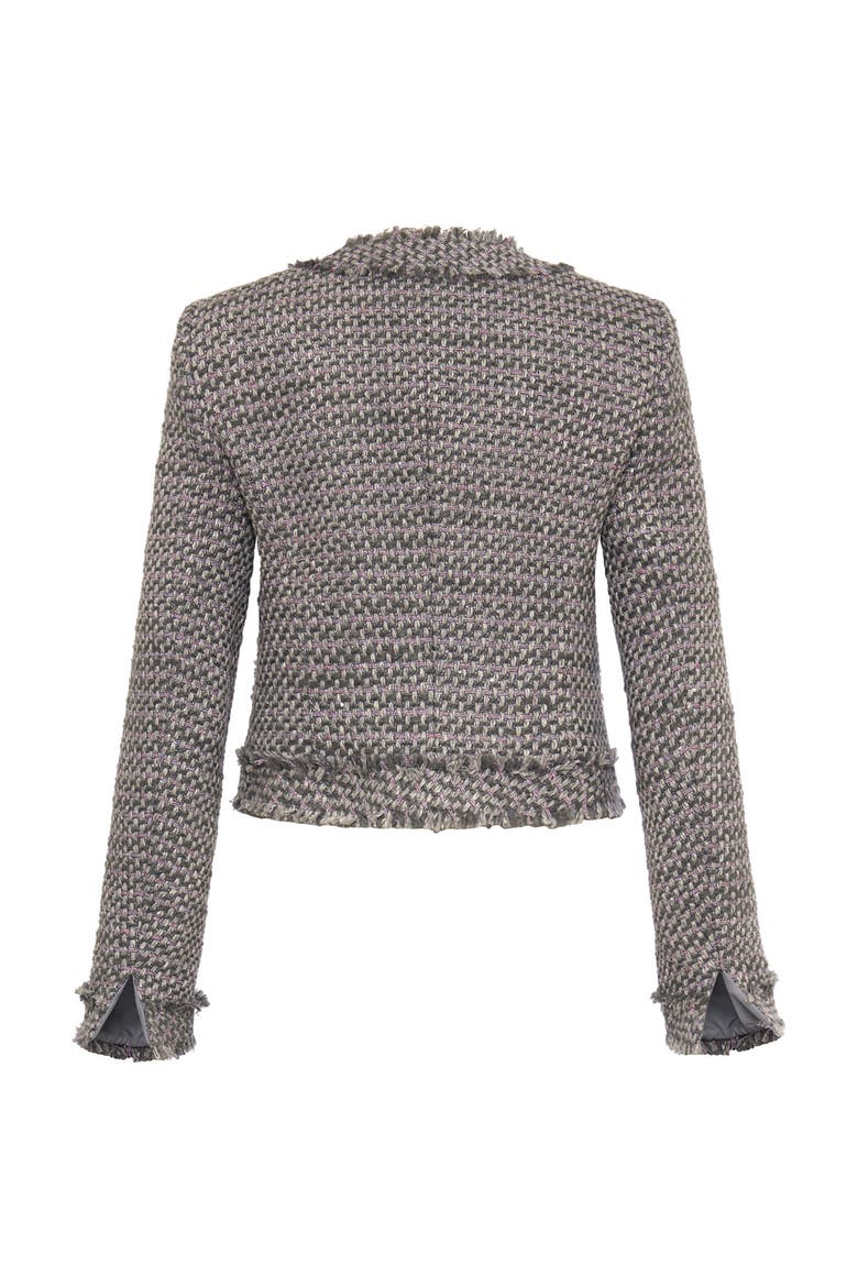 Little Tweed Jacket With Fringes, Alternate, color, Grey