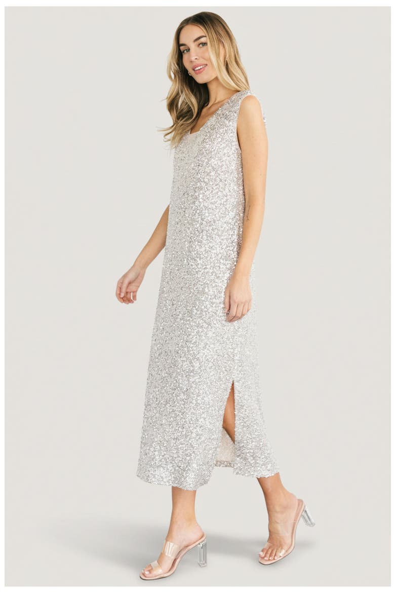 Marissa Sequin Midi Dress, Alternate, color, Champagne