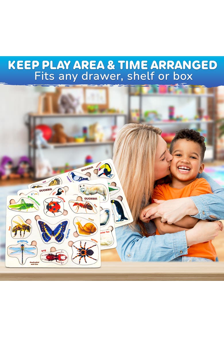 3xSET Montessori Wooden Puzzles for Toddlers, Alternate, color, Insects, arctic animals, birds