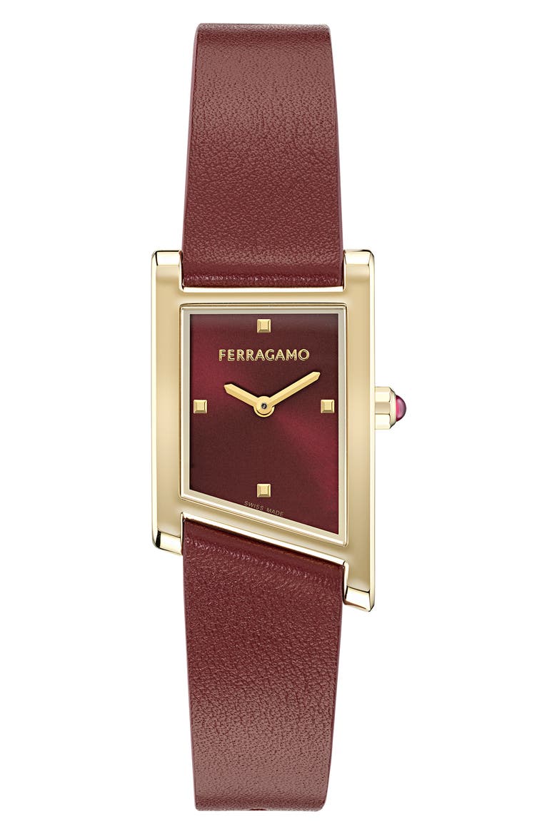 Asymetrique Leather Strap Watch, 22mm x 36mm, Main, color, YELLOW GOLD